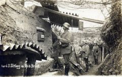 Men of "The Iron Division" in a forward command position in Bois Brulé