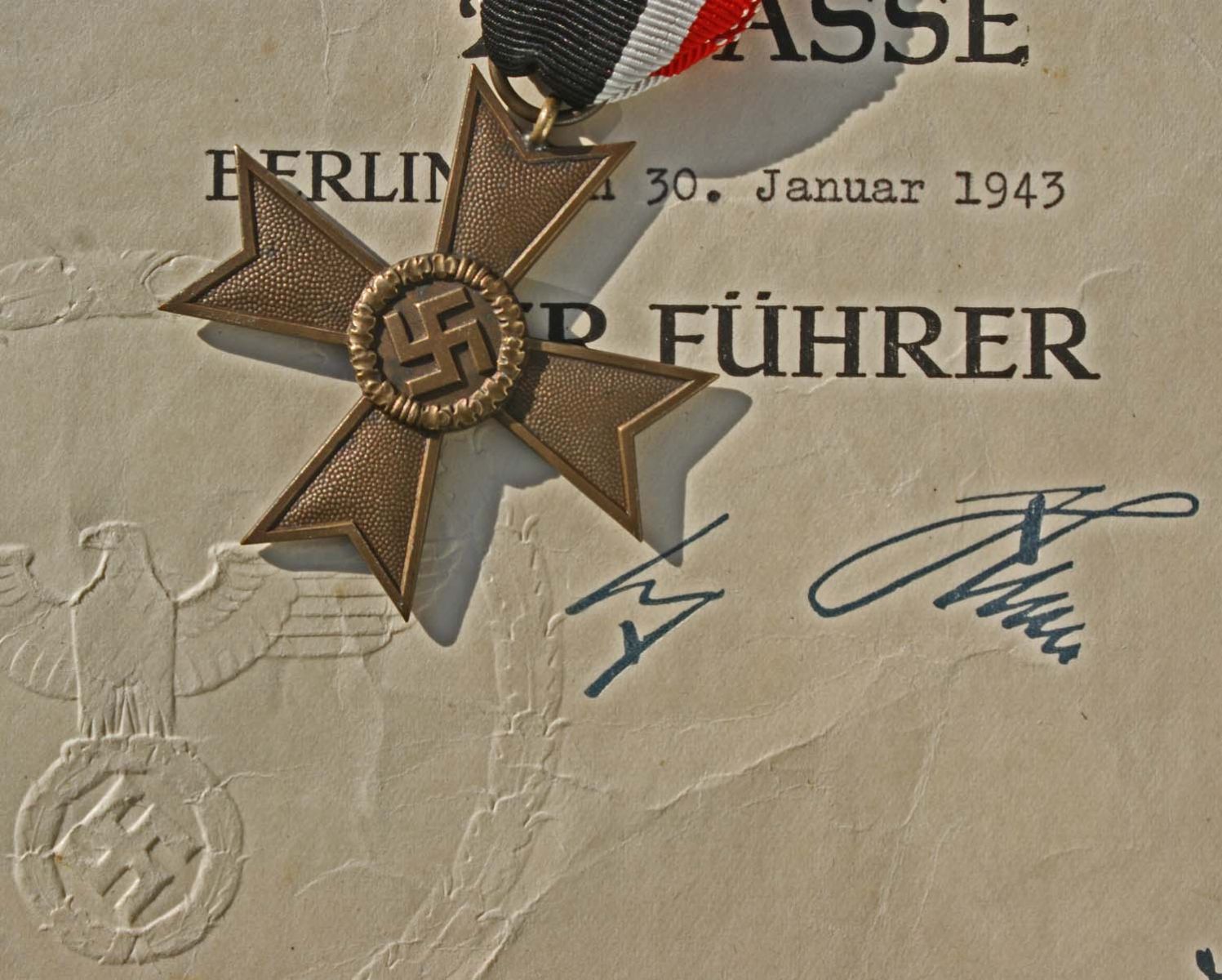 War Merit Cross and Award Document