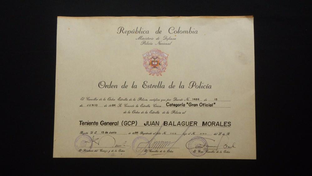 COLOMBIA DIPLOMA GRANTING THE AWARD ORDER OF THE STAR OF THE POLICE.jpg