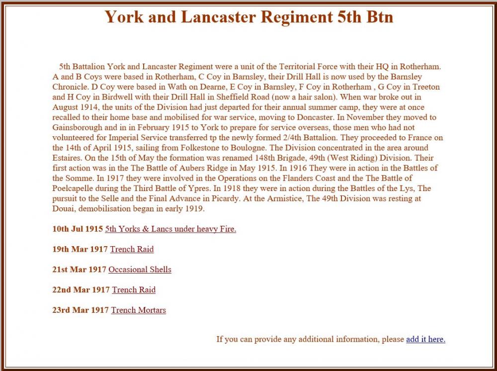 Yorks & Lancaster Rgt. 5th Btn info.JPG
