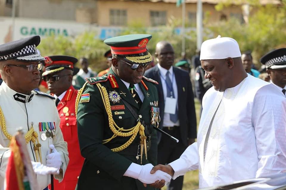 Gambia CDS Kinteh wearing Could & Banner Order breast star along side President Adama Barrow in February 2019.jpg
