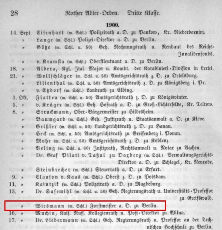 13 1900.10.13 Wiesmann, Albert in Kgl. Pr. Ordensliste 1895, 6. Nachtrag.JPG