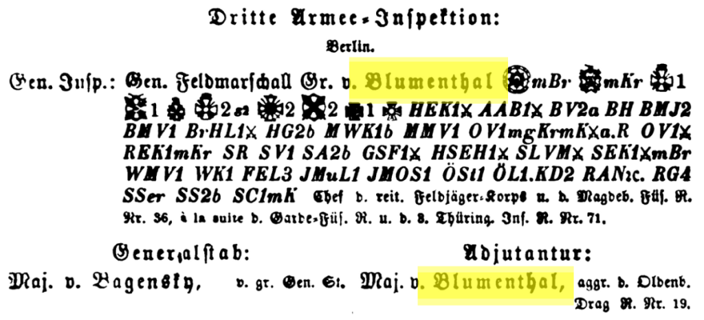 Generalfeldmarschall Leonhard von Blumenthal, Rangliste 1896.png