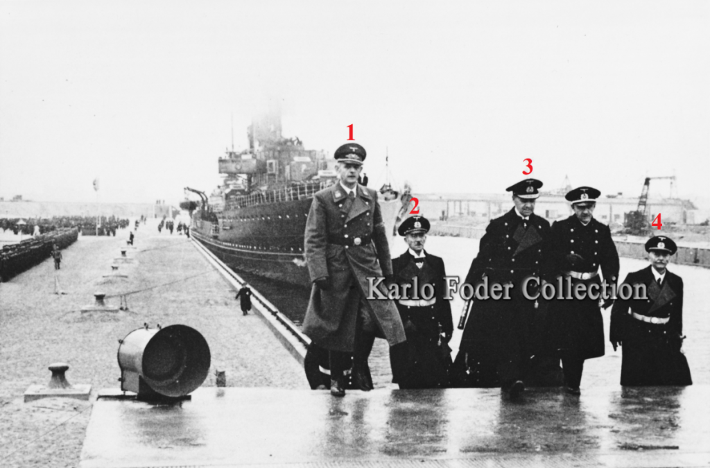 Stellvertretender Gauleiter Georg Joel, Hermann Lottmann, Erich Raeder, Karl Tiburtius, Wilhelmshaven, Raeder-Schleuse, 1942.png