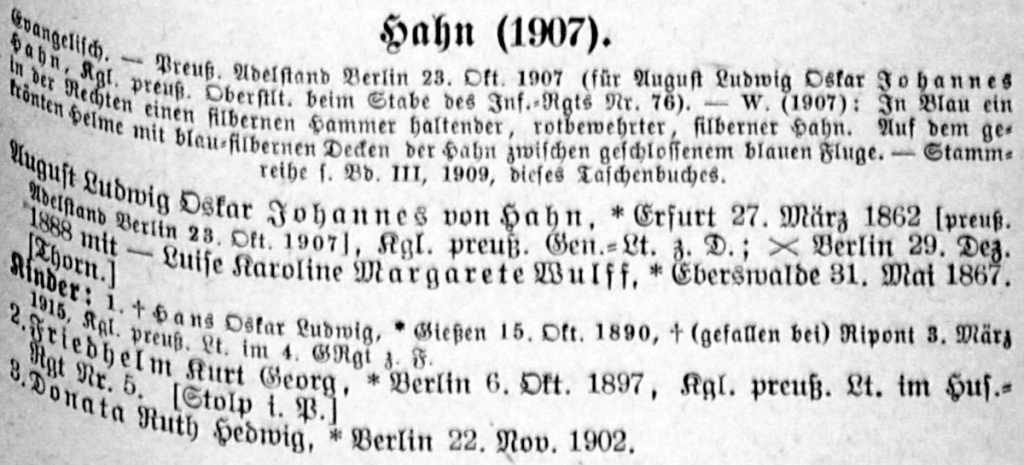 Hahn, in Gothaisches genealogisches Taschenbuch der briefadeligen Häuser (1919).png