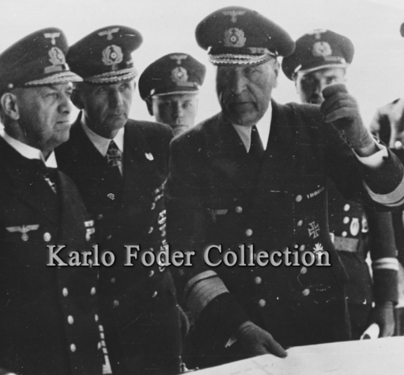 Erich Raeder, Karl Dönitz and Walter Matthiae, Lorient, 21 May 1942.png