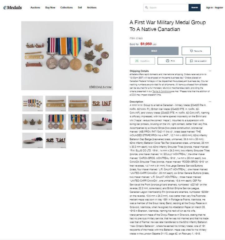 Herbert Hapa military Medals sold.JPG